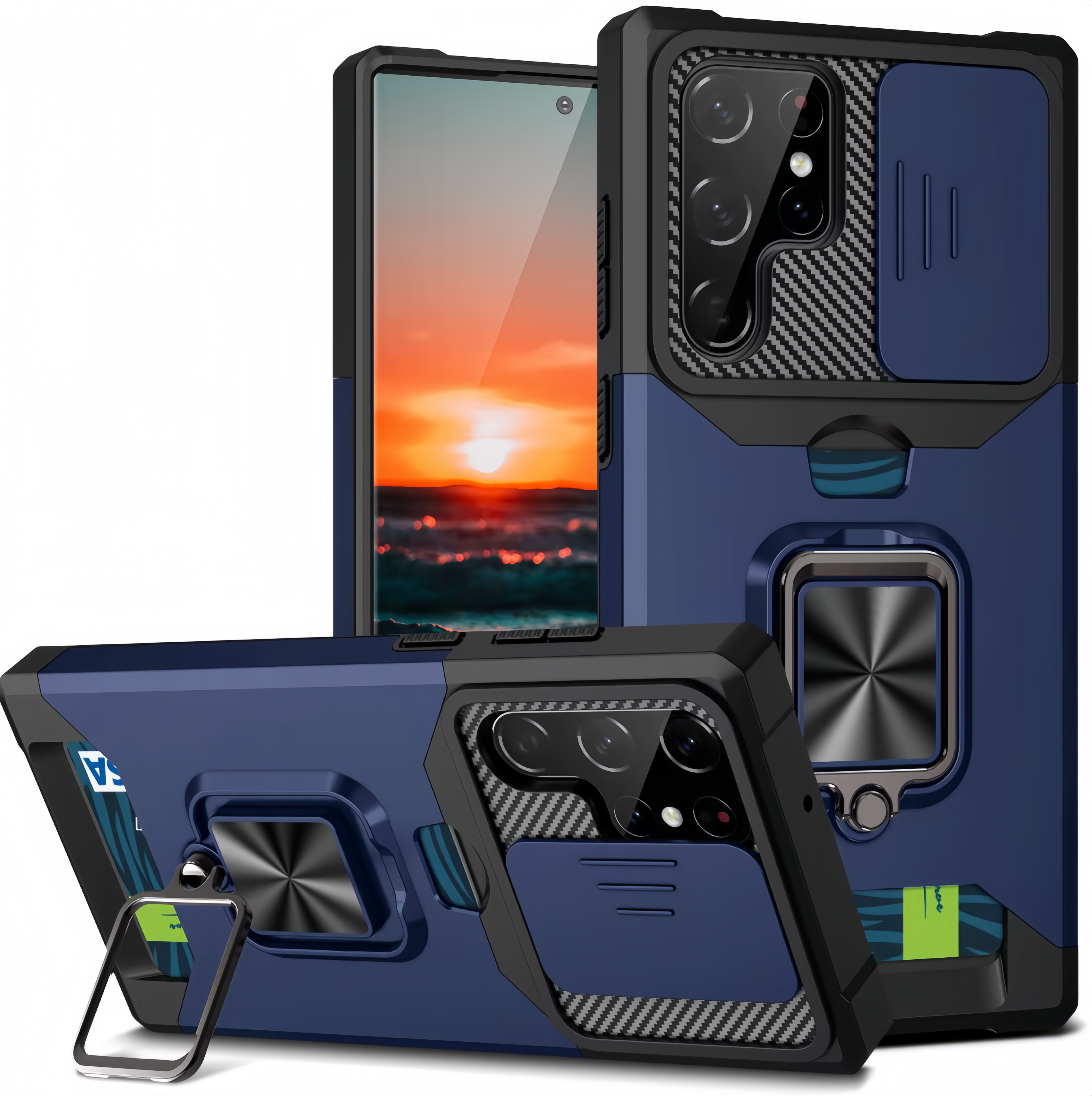 (1/100x Pack) S25 Series Magnetic Heavy Duty Samsung Case With Lens Cover + Card Holder