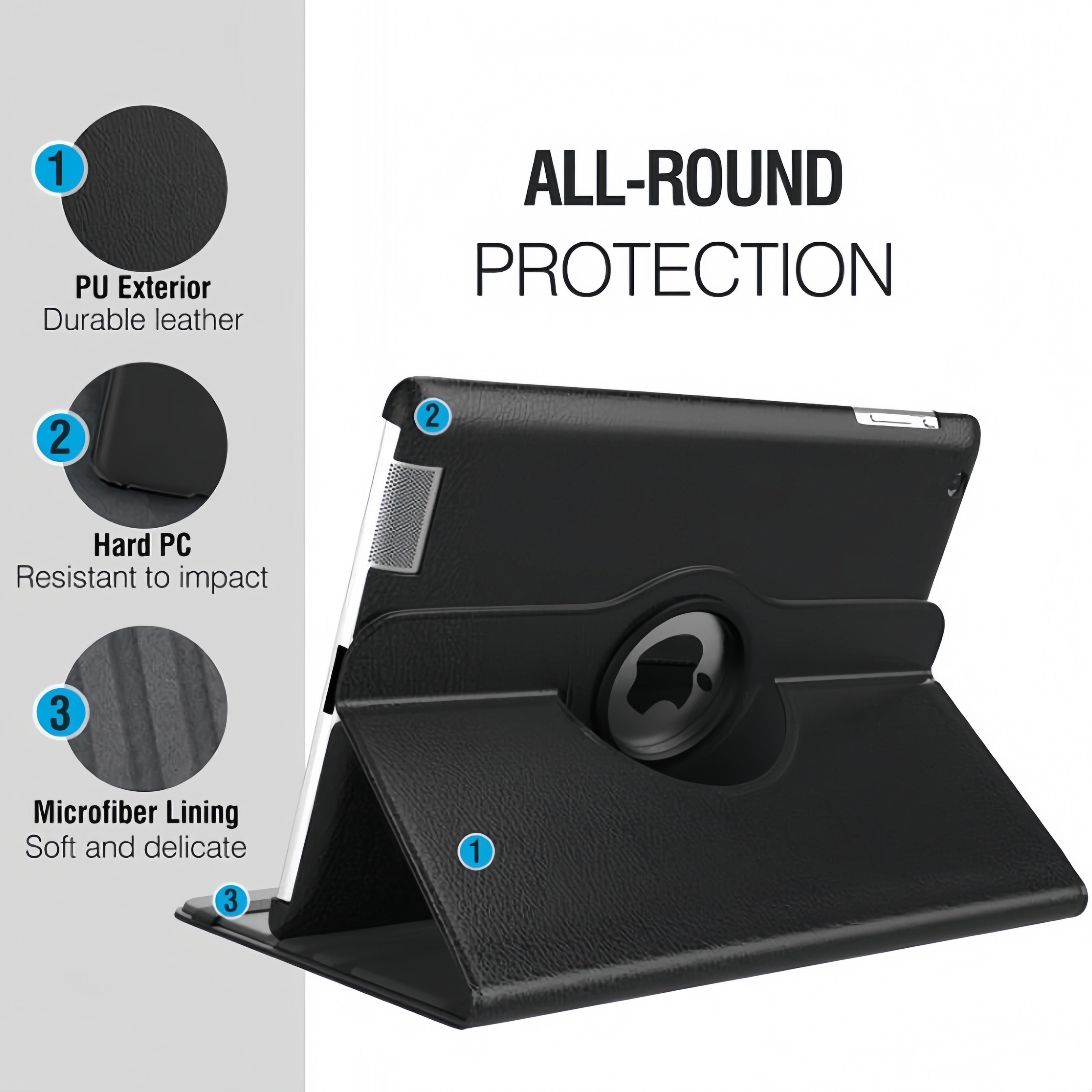 (1/100x Pack) Apple iPad Pro Gen 6 11, 12.9 Inch 360 Degree Rotating Vegan Leather Protective Case For iPad