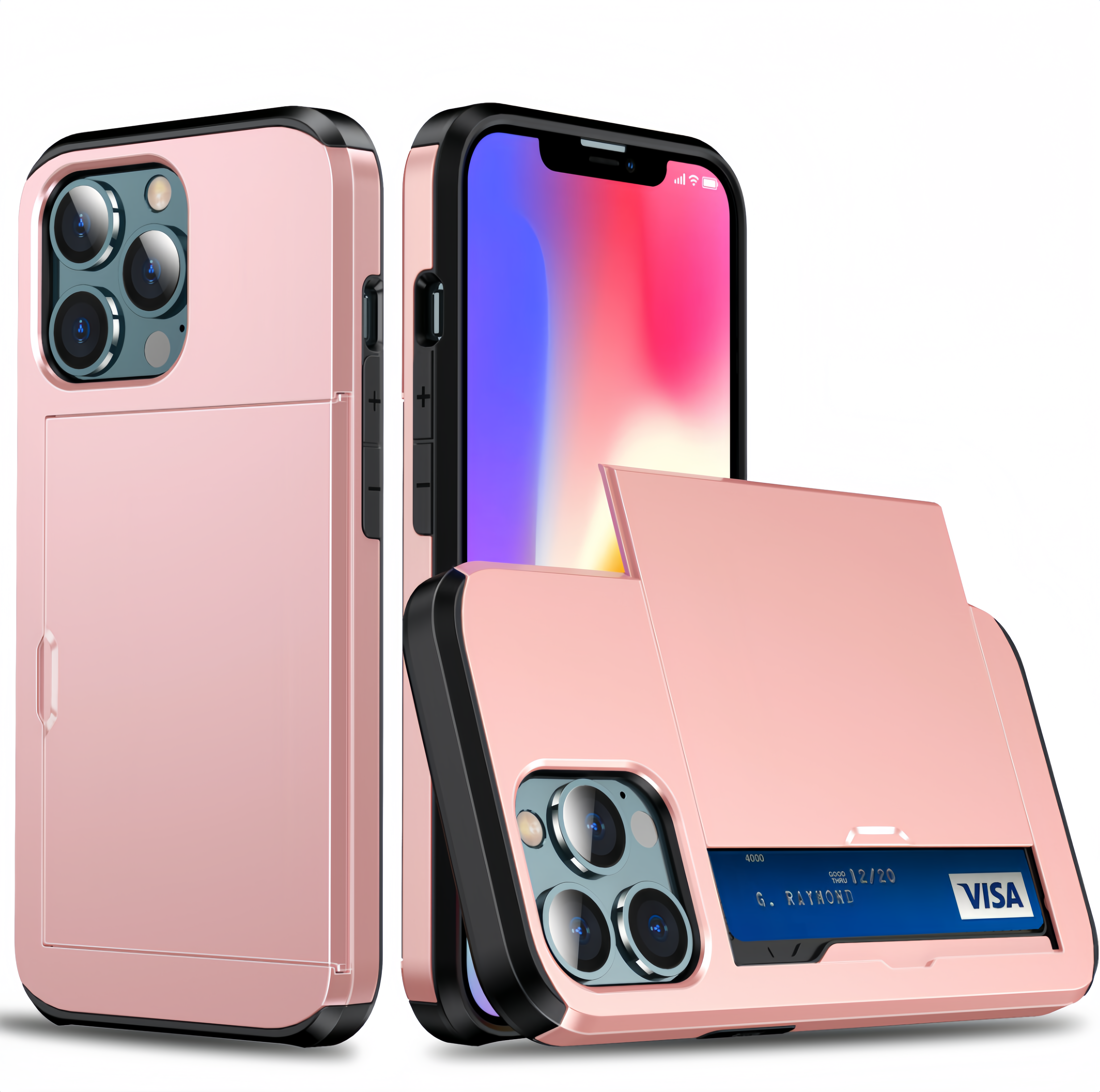 (1/100x Pack) 16 Series Hard Shell Hybrid Card Holder iPhone Case