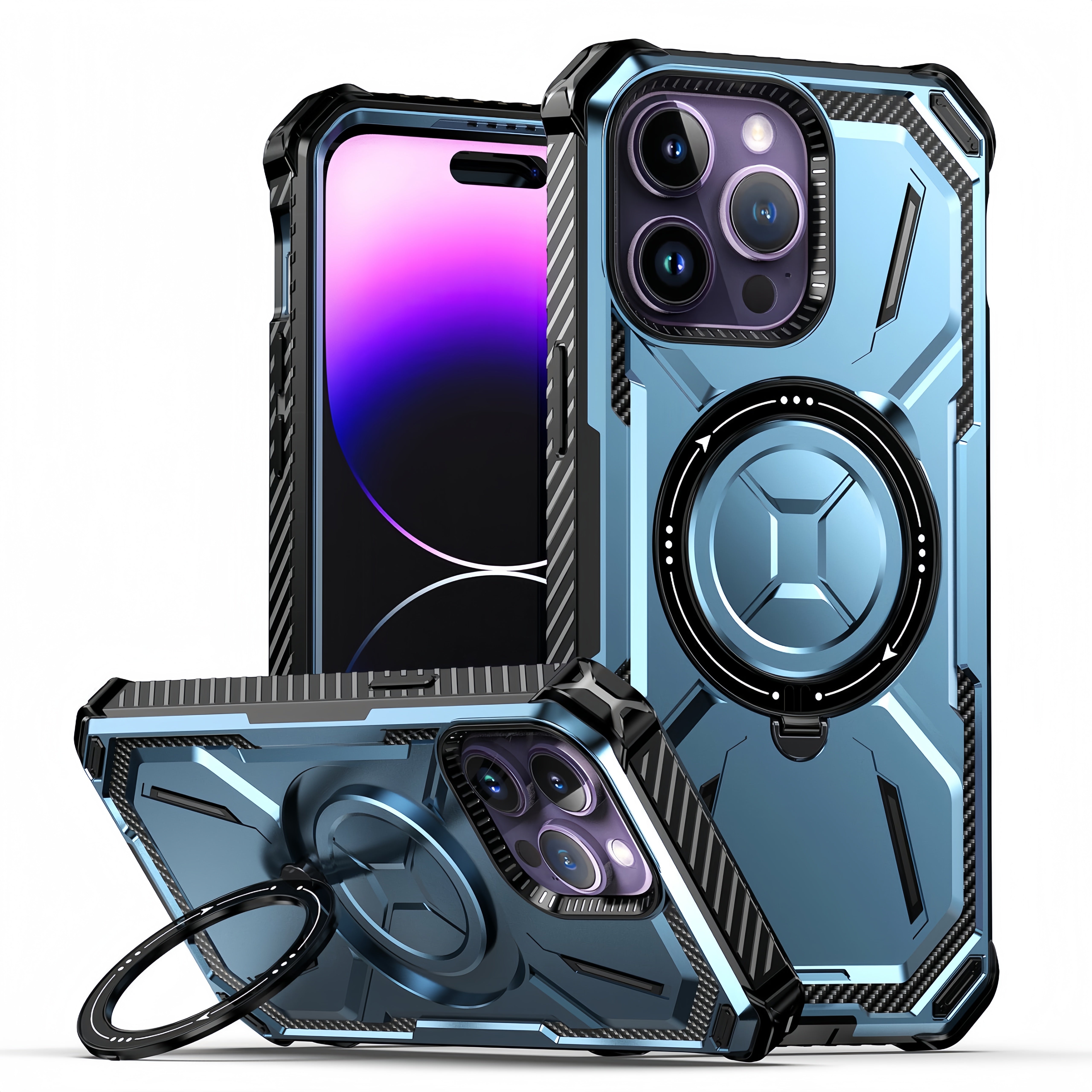 (1/100x Pack) 16 Series Dual Layer Shockproof Magnetic Kickstand iPhone Case