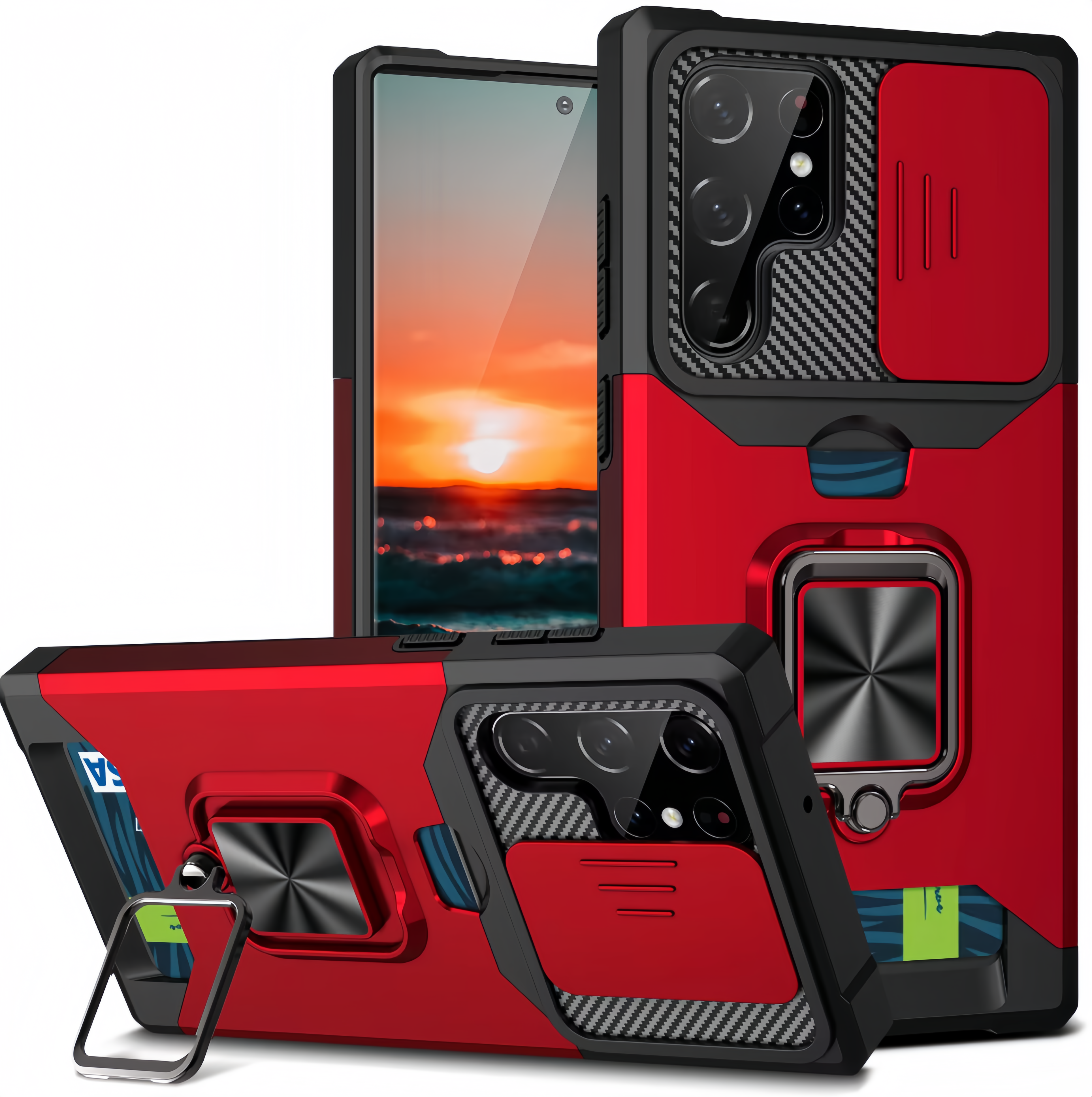 (1/100x Pack) S25 Series Magnetic Heavy Duty Samsung Case With Lens Cover + Card Holder