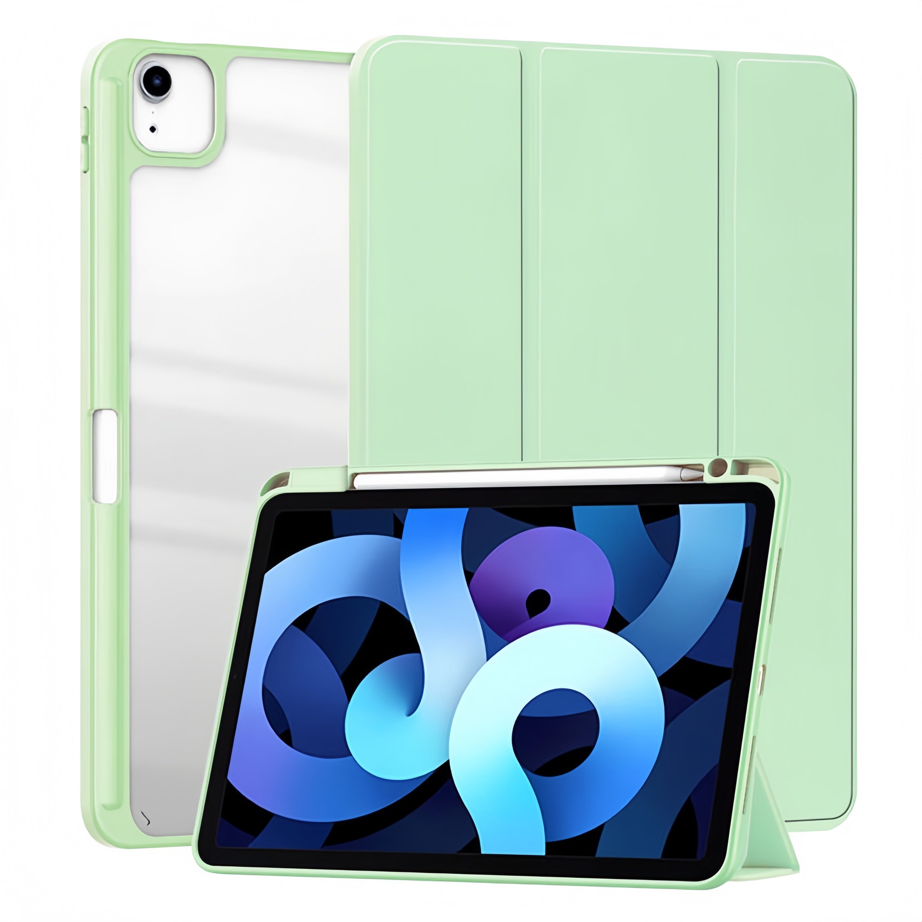 (1/100x Pack) Apple iPad Air Gen 5 10.9 Transparent Vegan Leather Protective Tri Fold Case For iPad
