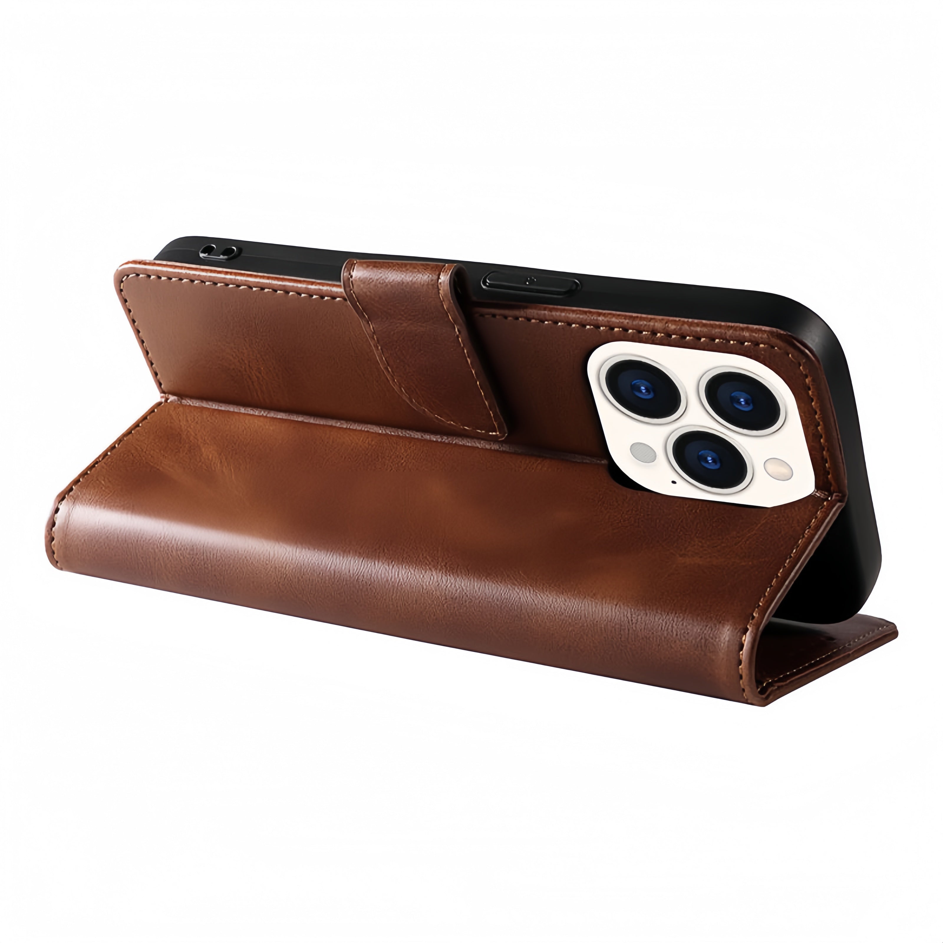 (1/100x Pack) iPhone 16 Series Flip Wallet Vegan Leather Case