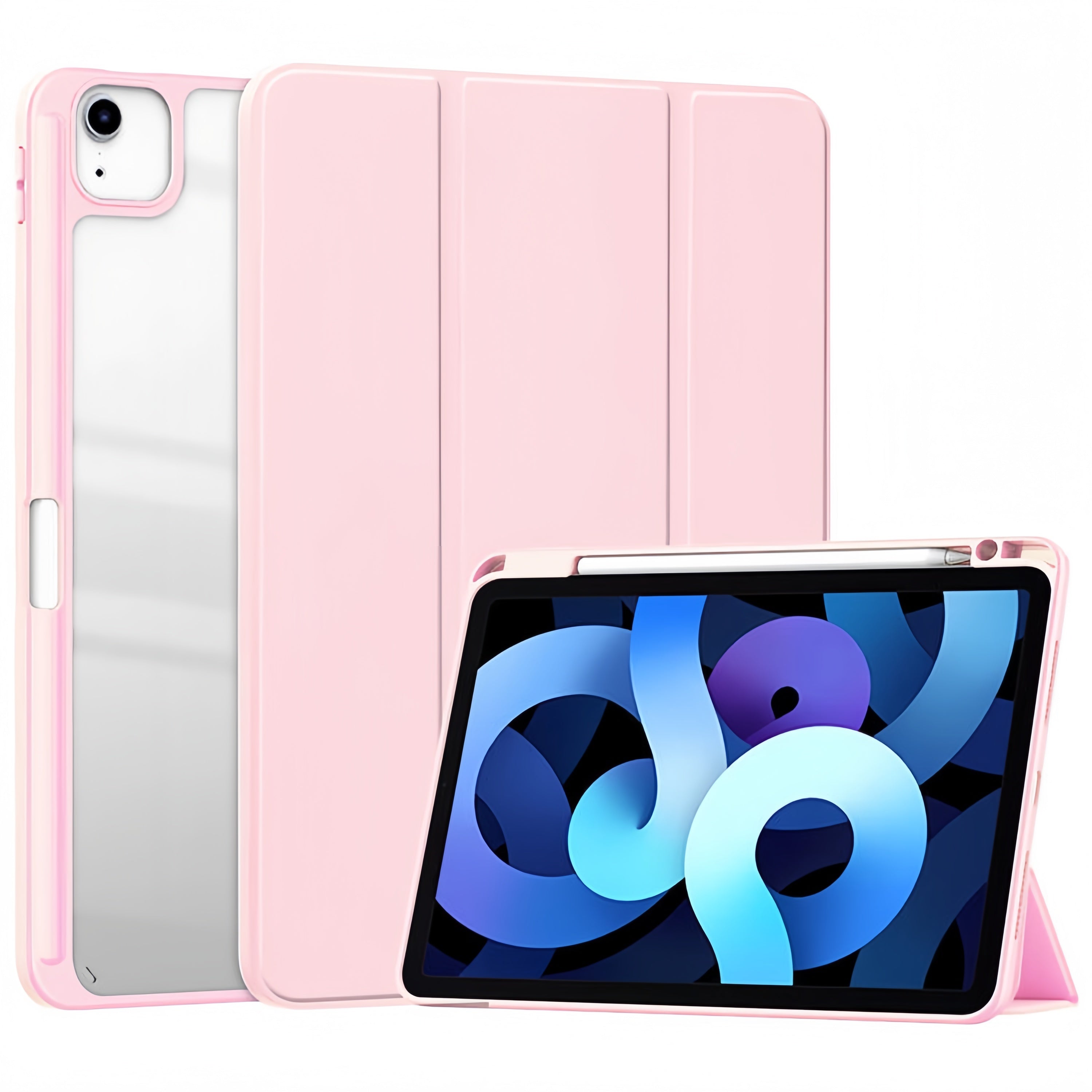 (1/100x Pack) Apple iPad Air Gen 5 10.9 Transparent Vegan Leather Protective Tri Fold Case For iPad