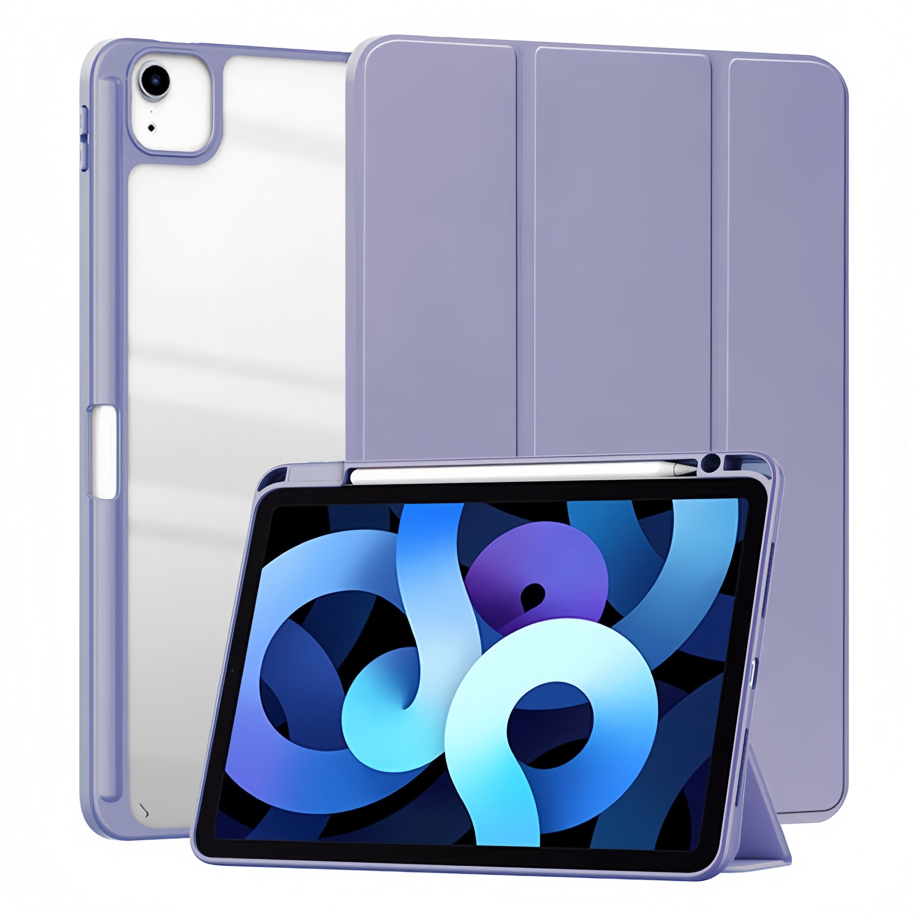 (1/100x Pack) Apple iPad Air Gen 5 10.9 Transparent Vegan Leather Protective Tri Fold Case For iPad