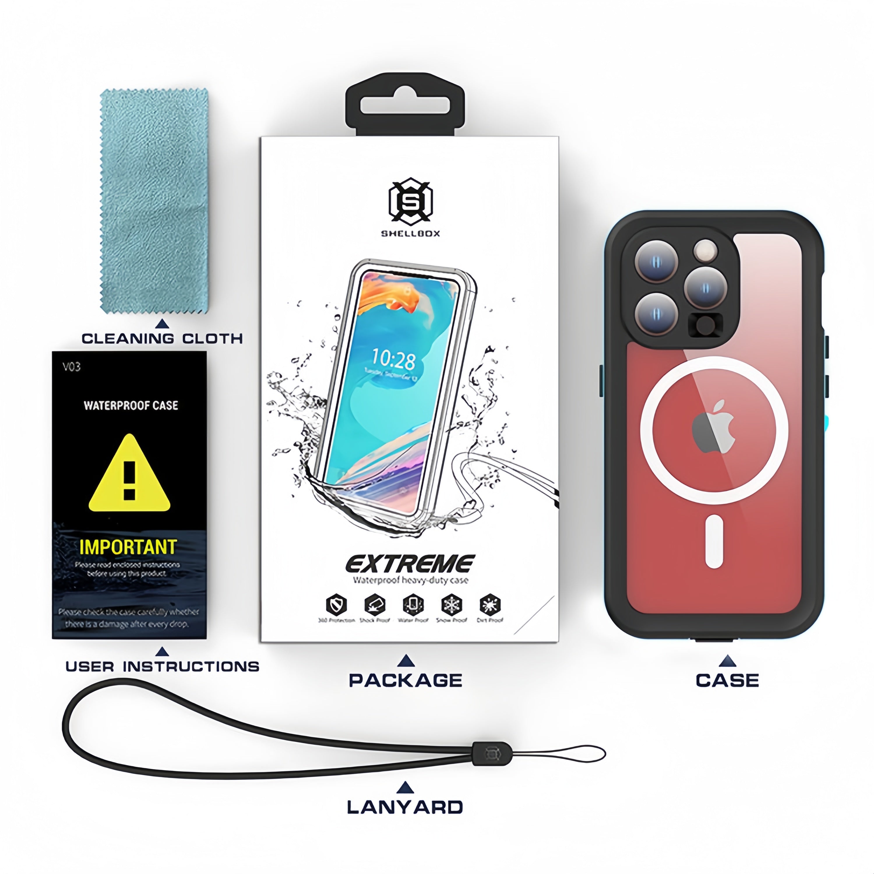 (1/100x Pack) 16 Series Shellbox Heavy Duty IP68 MagSafe Shock And Waterproof Phone Case