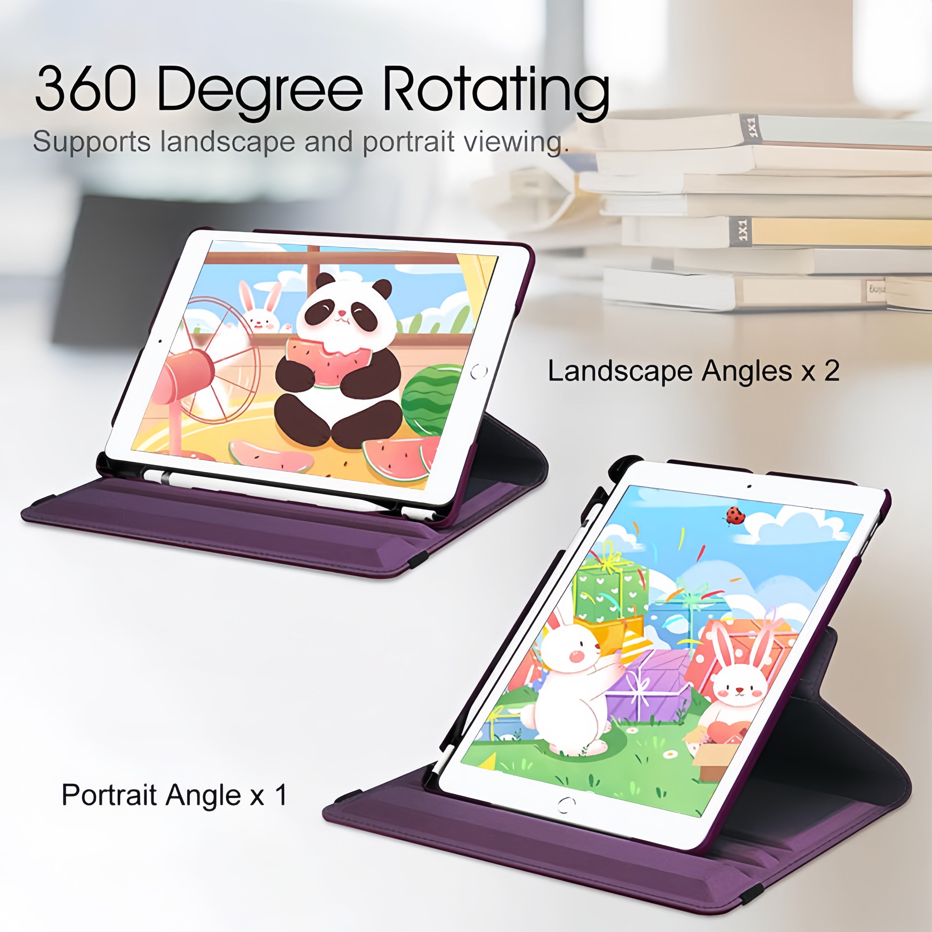 (1/100x Pack) Apple iPad Air Gen 5 10.9 360 Degree Rotating Vegan Leather Protective Case For iPad