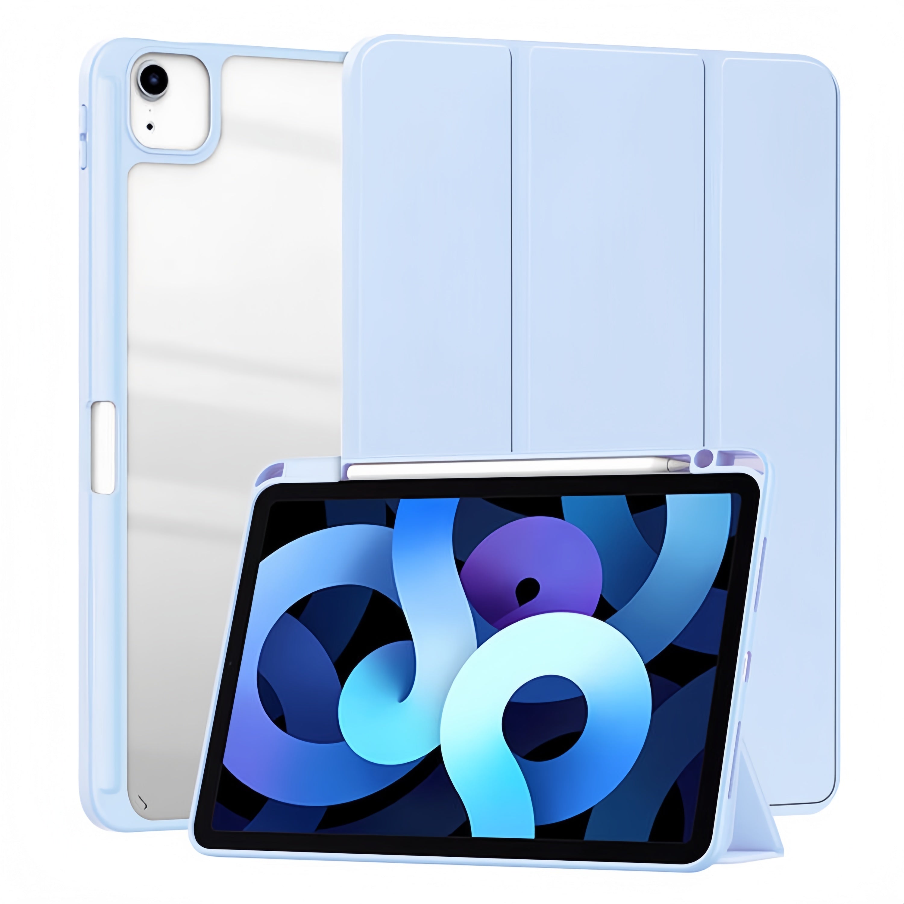 (1/100x Pack) Apple iPad Air Gen 5 10.9 Transparent Vegan Leather Protective Tri Fold Case For iPad
