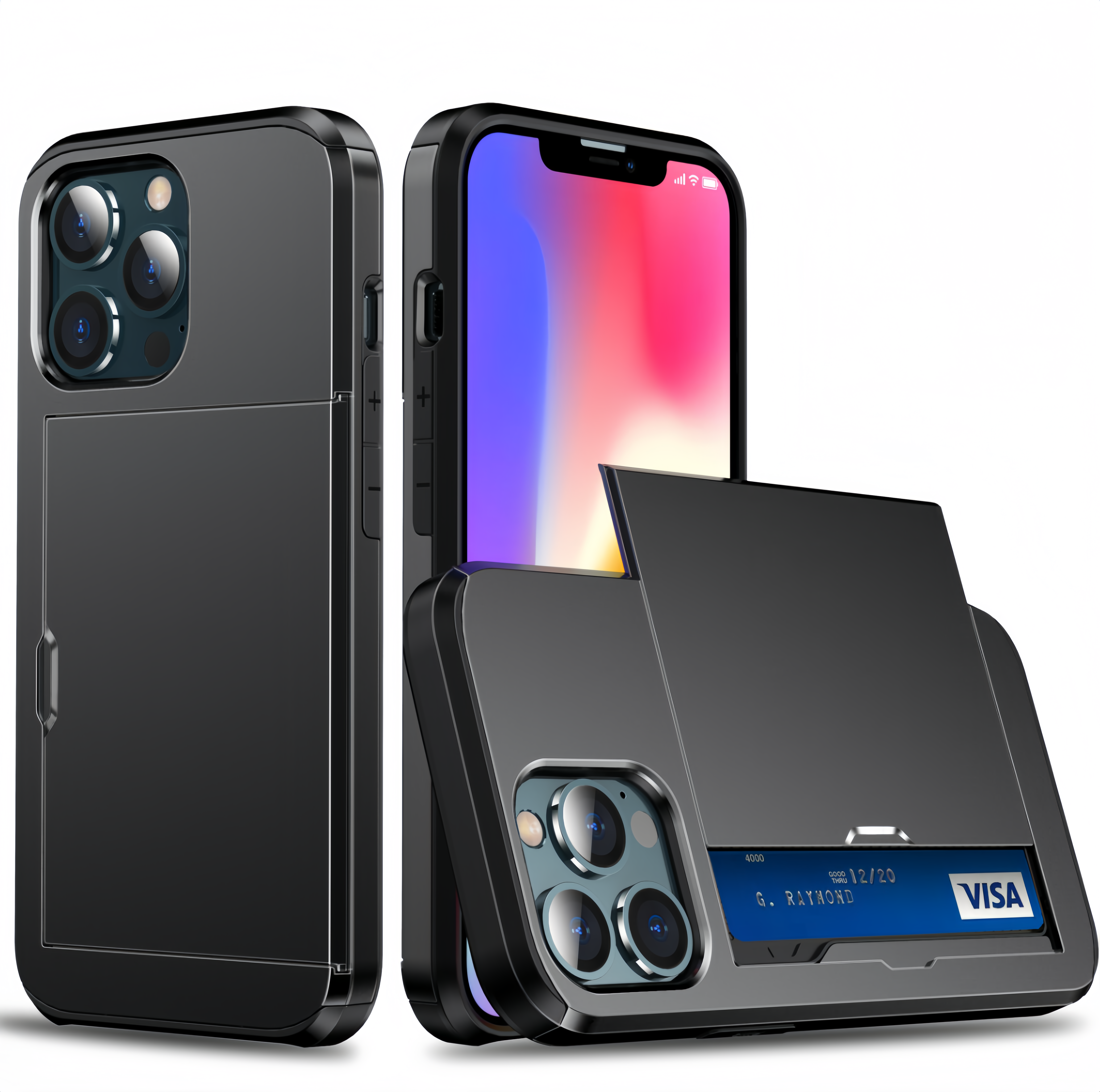 (1/100x Pack) 16 Series Hard Shell Hybrid Card Holder iPhone Case