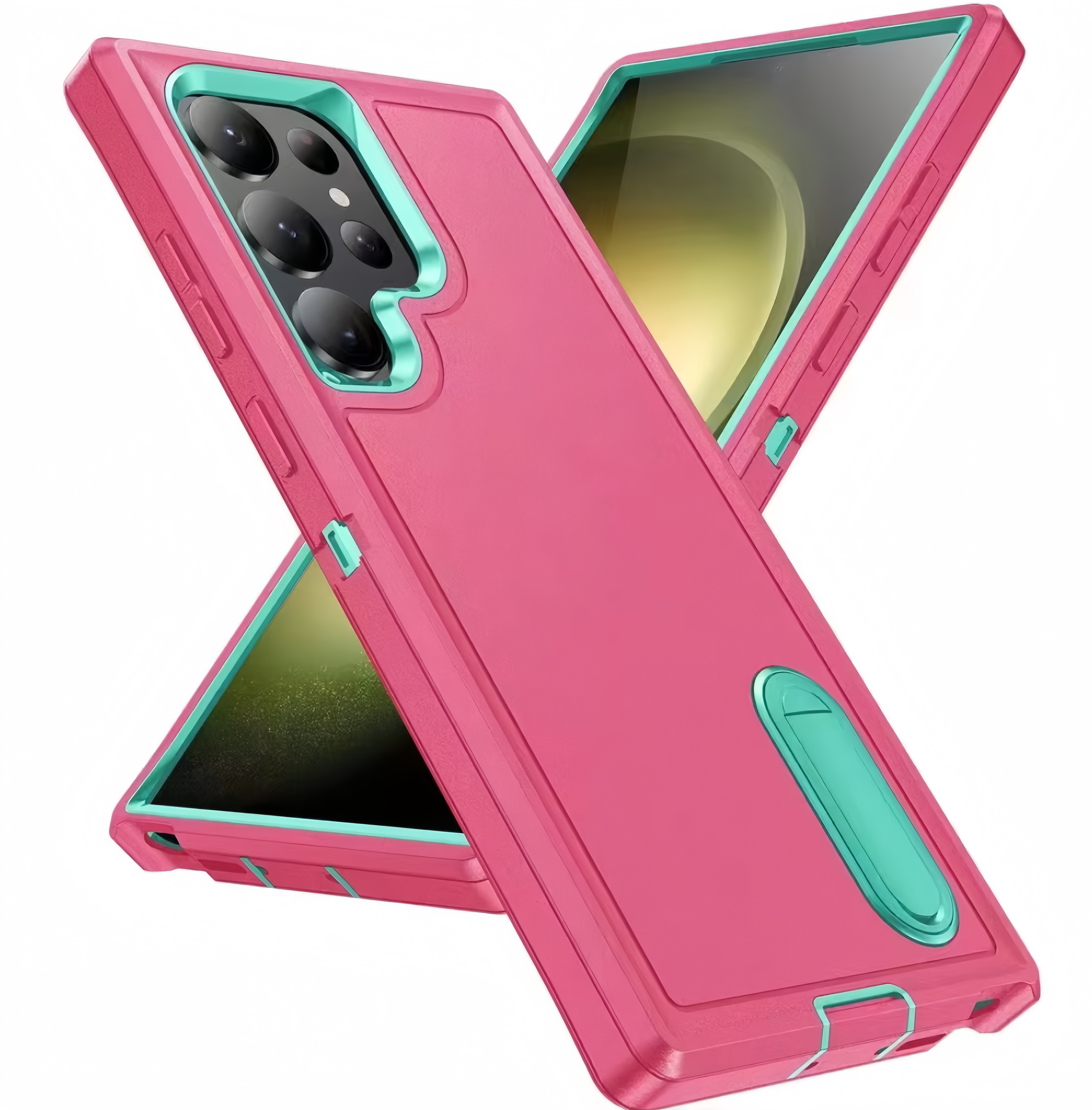 (1/100x Pack) S25 Series Shockproof Heavy Duty Samsung Case With Stand