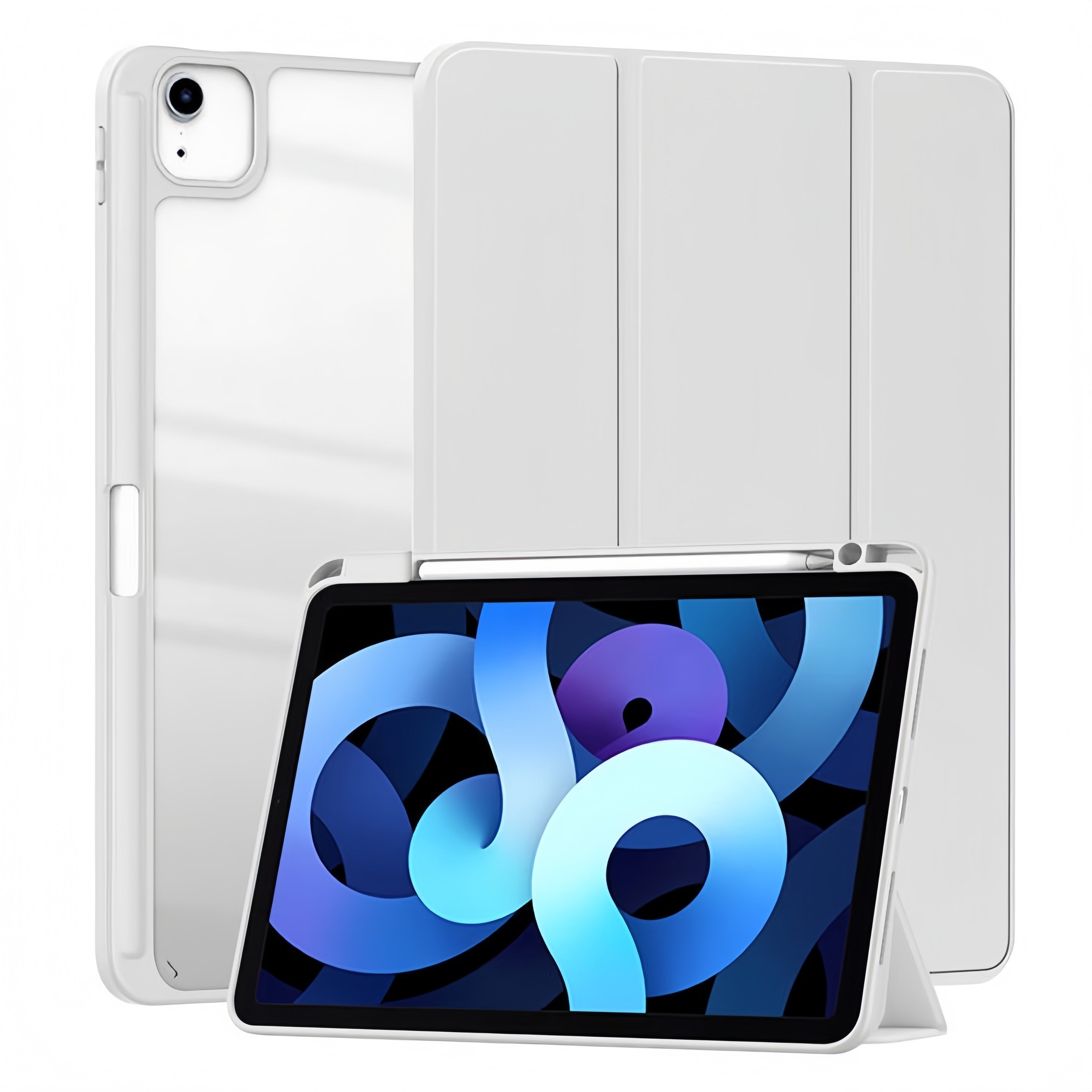 (1/100x Pack) Apple iPad Air Gen 5 10.9 Transparent Vegan Leather Protective Tri Fold Case For iPad