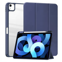 (1/100x Pack) Apple iPad Air Gen 5 10.9 Transparent Vegan Leather Protective Tri Fold Case For iPad