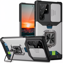 (1/100x Pack) S25 Series Magnetic Heavy Duty Samsung Case With Lens Cover + Card Holder