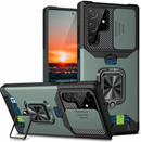 (1/100x Pack) S25 Series Magnetic Heavy Duty Samsung Case With Lens Cover + Card Holder