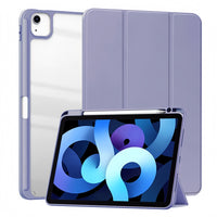 (1/100x Pack) Apple iPad Air Gen 5 10.9 Transparent Vegan Leather Protective Tri Fold Case For iPad