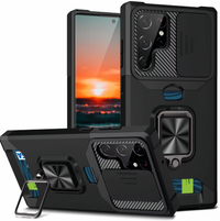 (1/100x Pack) S25 Series Magnetic Heavy Duty Samsung Case With Lens Cover + Card Holder