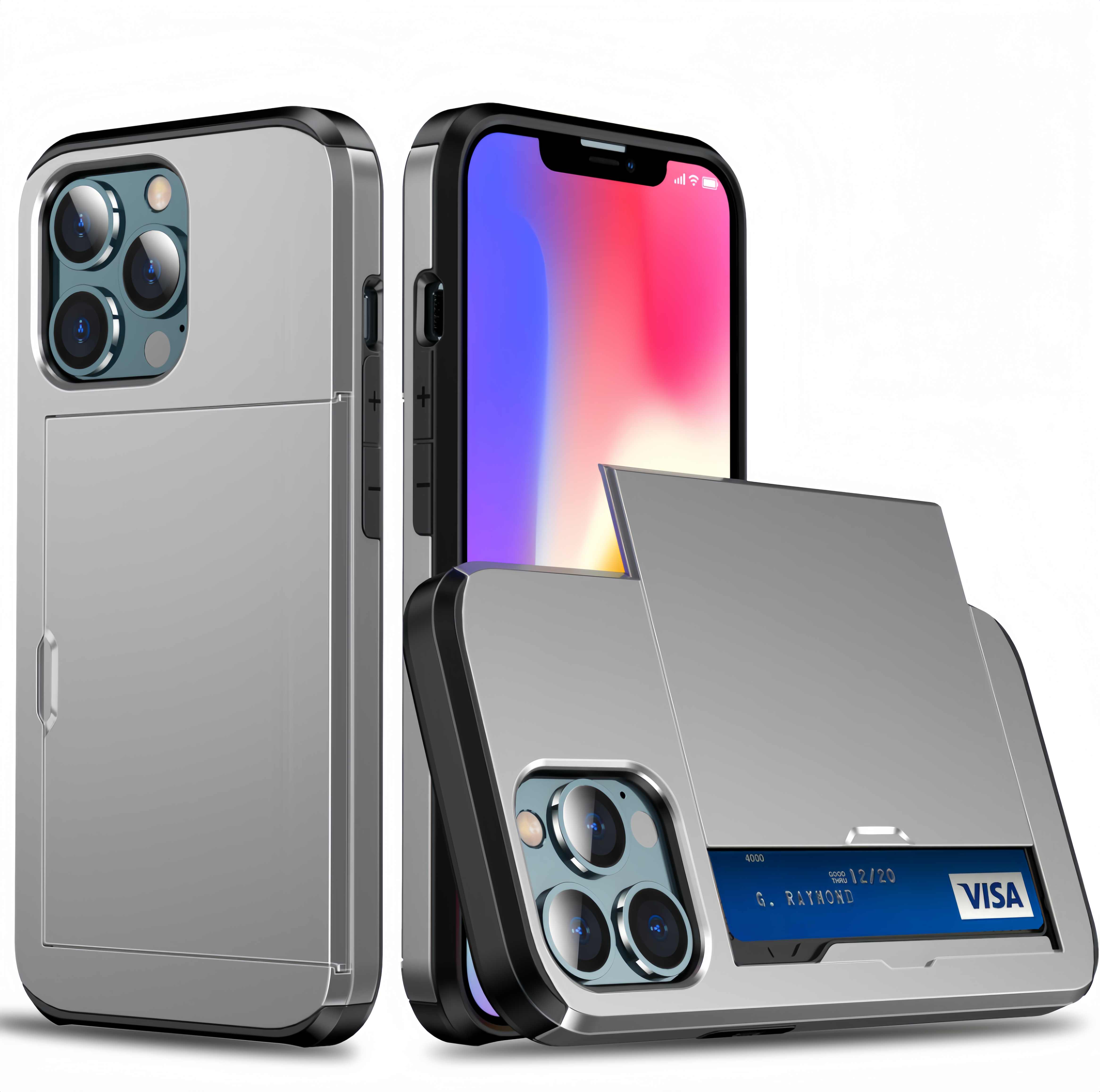 (1/100x Pack) 16 Series Hard Shell Hybrid Card Holder iPhone Case